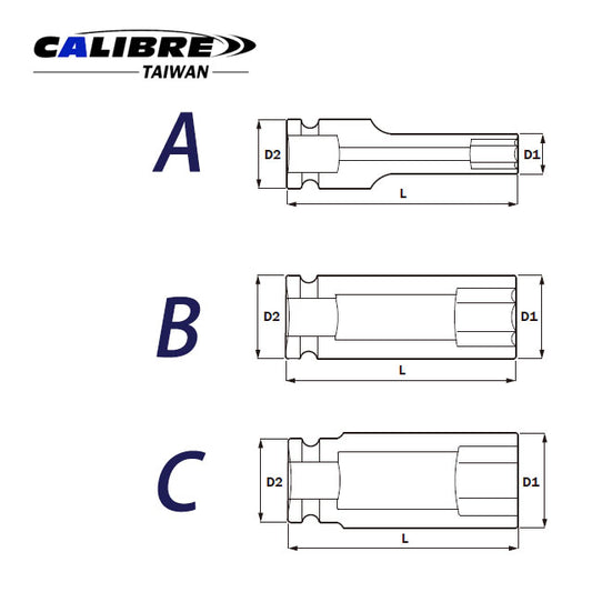 CAC80012 TAIWAN Deep Impact Sockets 3/8", 6pt & 12pt, MM & SAE sizes