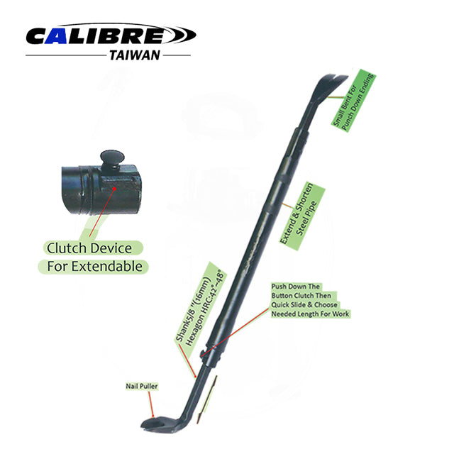 Extendable Wrecking Bar with Nail Puller