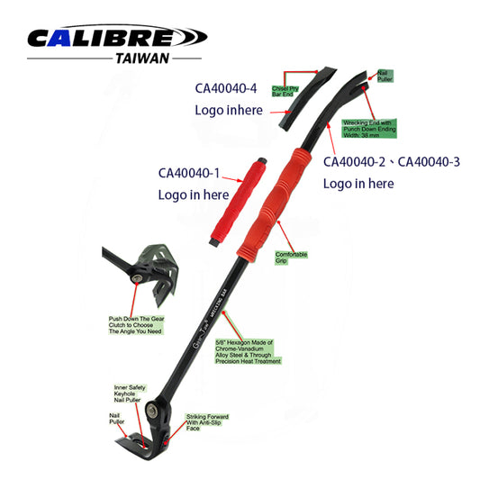 Gear Jaw Wrecking Bar w/Wrecking End W/adjustable angle
