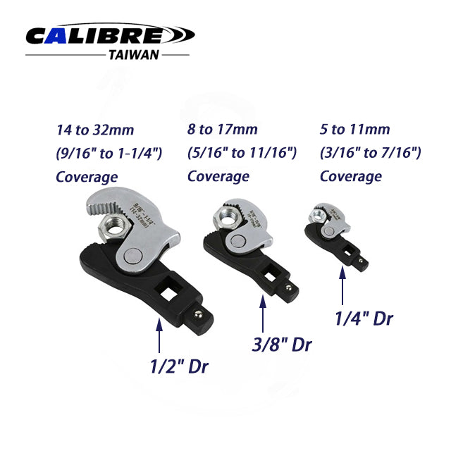 3pc Spring Loaded Auto Adjusting Crowfoot Wrench Set