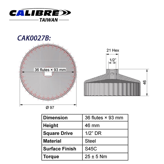 1/2” Dr Oil Filter Wrench for Ford (Heavy Duty Design)
