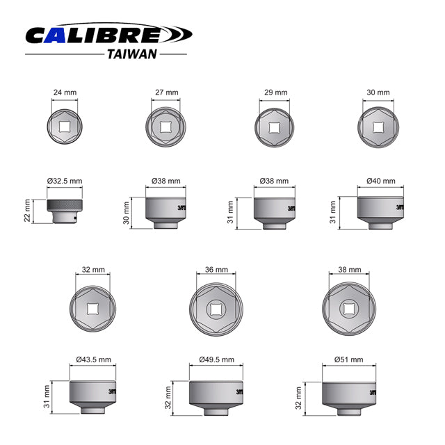 CAK0128 CALIBRE 7pc 3/8” Hex Oil Filter Wrench Set