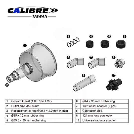 Universal Coolant Refilling Funnel Set with Extension Pipes (9 pcs)