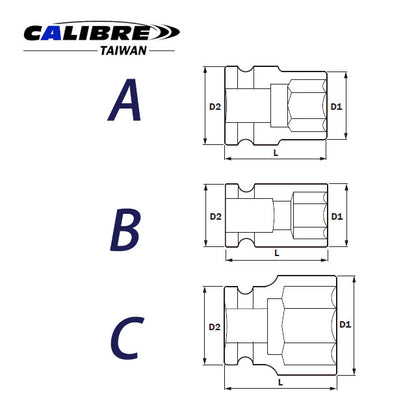 CAC80009 TAIWAN Impact Sockets 1/4", 6pt, MM & SAE sizes