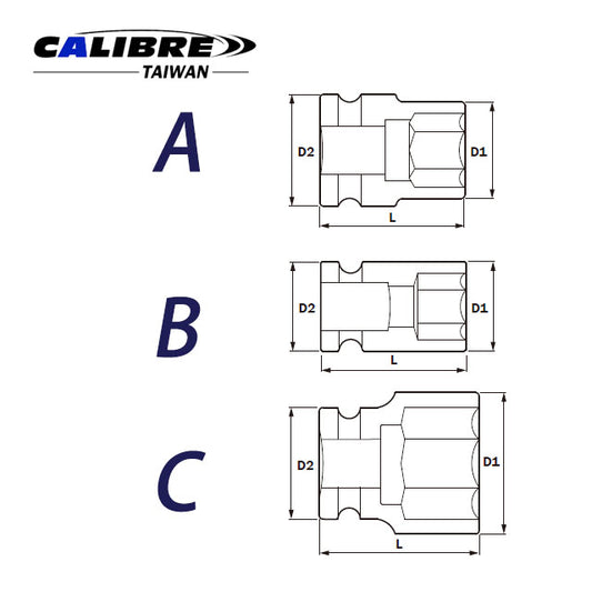 CAC80009 TAIWAN Impact Sockets 1/4", 6pt, MM & SAE sizes