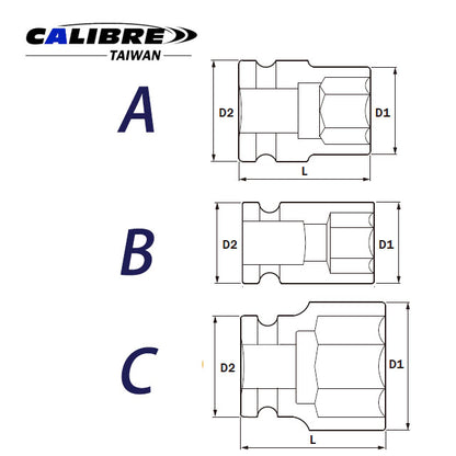 CAC80011 TAIWAN Impact Sockets 3/8", 6pt & 12pt, MM & SAE sizes