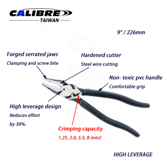 9" High Leverage Combination Pliers + Crimping