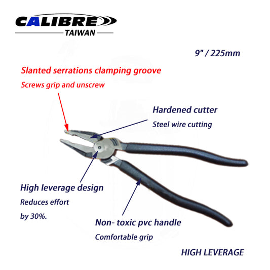 9" High Leverage Combination Screw Pliers + Screwing