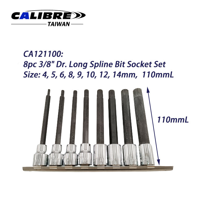 3/8" Dr 110mmL Spline Bit Socket Set